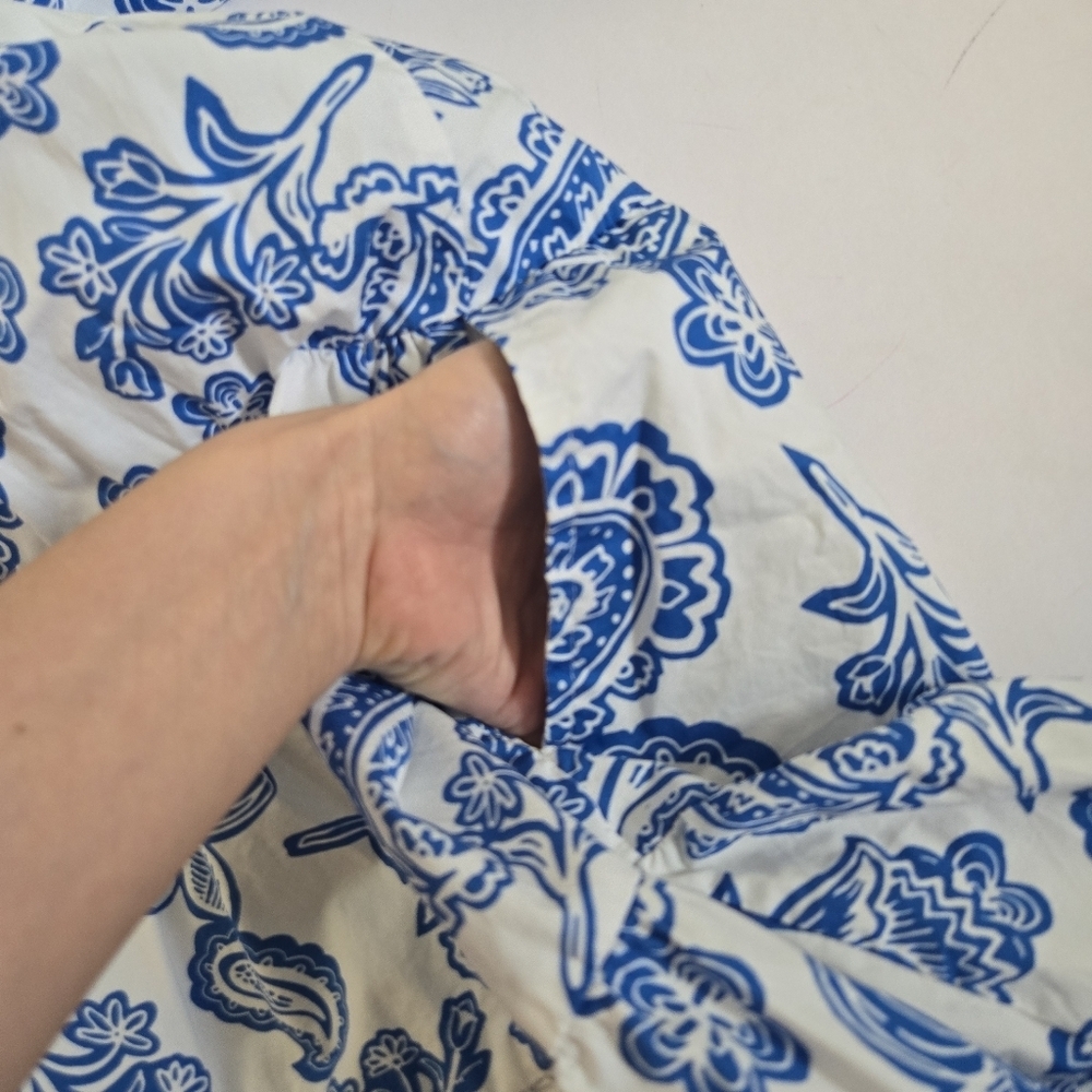 Melloday Paisley Floral Puff Sleeve Minidress santorini greek pockets sz XL - Picture 11 of 11